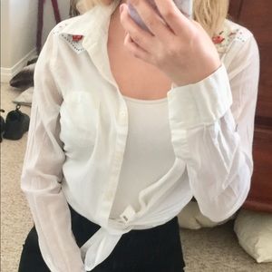 Sheer button up shirt with embroidery 🌹